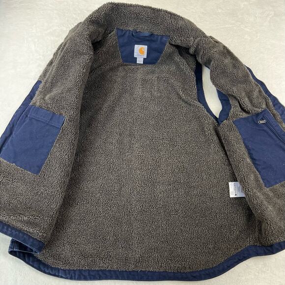 Carhartt Navy Blue Sherpa Lined Canvas Vest Men's size Large  104277 - Picture 3 of 7
